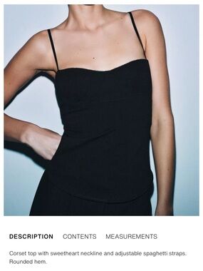 Zara black corset top with sweetheart neckline and adjustable straps.size M